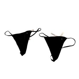 Victorias Secret V String Thong Black Underwear Set of 2 Womens size Medium NEW